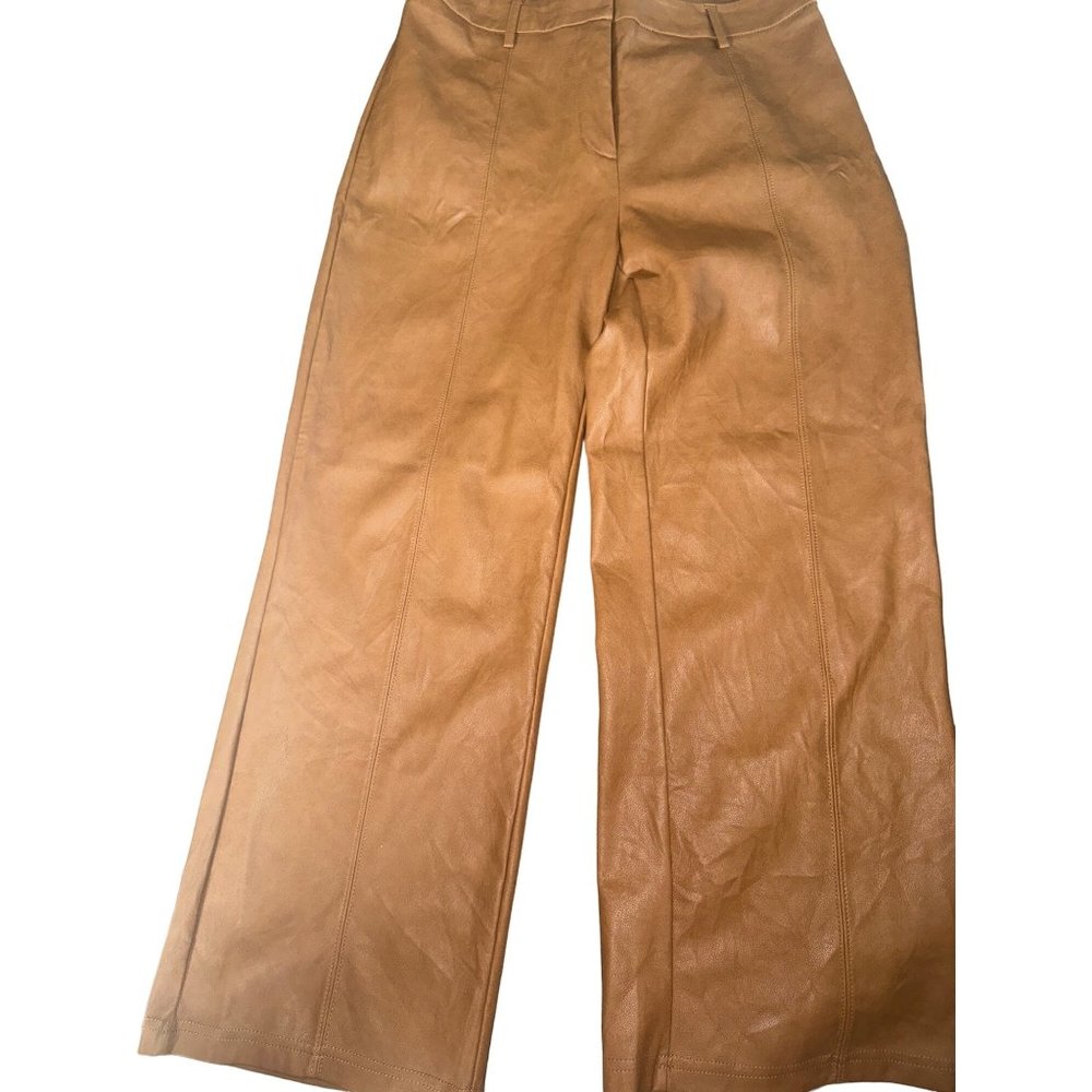 7 For All Mankind Faux Leather, Tan Wide Leg Pants sz med M (10ish)